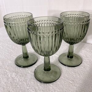 Clear Smoky Grey Glass Textured Goblets X3